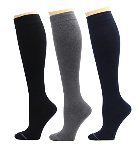 Image of REXX 3 Pairs Women's Knee-high Therapeutic Graduated Anti-Fatigue 8-15mmHg Combed Cotton Compression Socks