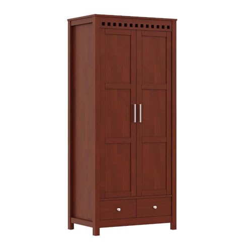 Image of Wakefit Wardrobe | 3 Year Warranty | Solid Wood Almirah, Cupboard for Clothes Storage | 2 Door, 2 Drawers, 1 Hanging Space | Shibori - Golden Brown