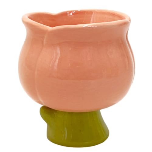 Kichvoe Taza de Cerámica Forma de Tulipán para Decoración Verano, Vaso Multifuncional Superficie Lisa y Diseño Floral Elegante para Postres