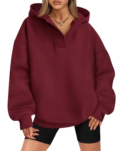 BTFBM Women's Oversized Hoodies Casual Fleece Long Sleeve V Neck Sweatshirts 2025 Trendy Fall Outfits Winter Clothes