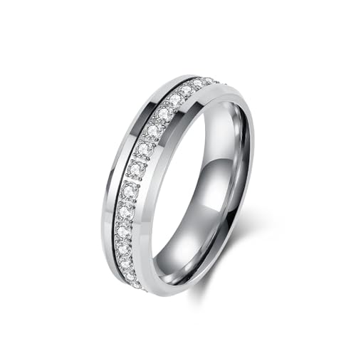 Bague fiançailles tungstène homme anti-rayures 6MM argent zircon taille 64