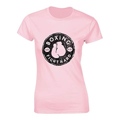 JLB Print Boxing Fight Hard Sports Fan Premium Quality Fitted T-Shirt Top for Women and Teens - Light Pink / 10-12 Cover