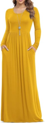 Image of EUOVMY Women's Long Sleeve Loose Maxi Dresses Casual Long Dresses with Pockets