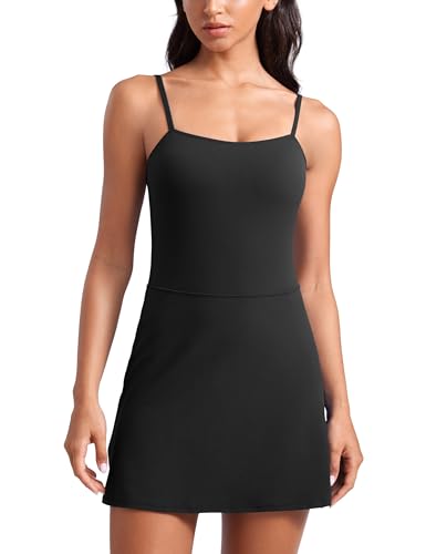 CRZ YOGA Womens Butterluxe Tennis Dress Spaghetti Strap Casual Athletic Sports Outfits with Built-in Shorts and Bras
