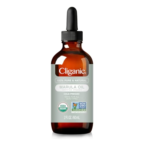 Cliganic Organic Marula Oil, 60 ml - Moisturizing, Skin Softening, Anti-Aging Face Oil - Quick Absorption Body Oil - Rich in Omega-3 Fatty Acids, Polyphenols...
