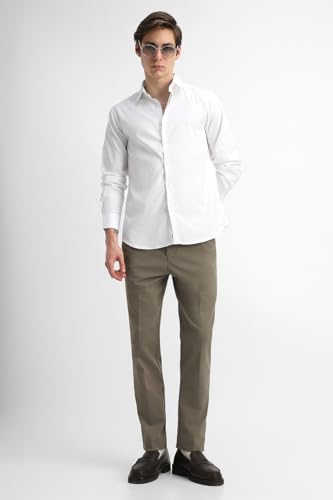 Image of SNITCH Men Formal Shirt | Tailored Slim Fit Full Sleeve Spread Collar Solid Style | Breathable Polyester Viscose Blend Twill Fabric for Office & Evening
