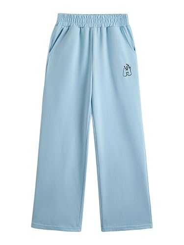 Image of Verdusa Girl's Sweatpants Graphic Embroidery Straight Leg Athletic Pants with Pockets