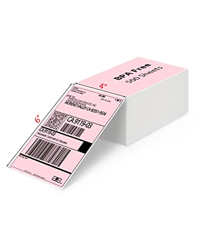 JADENS 4X6 Thermal Direct Shipping Label Compatible with JADENS MUNBYN, IDPRT, Rollo, Postage Label Paper for Small Businesses, 250 Labels/Pack, Pink