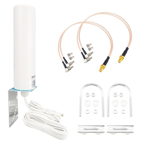 Boobrie 4G LTE 5G Antenna High Gain 10dBi Outdoor Omni-Directional Antenna 698-3800MHZ Router Modem Gateway Antennas Dual SMA Male 16.4Ft RG58 Cable+SMA Female to Double CRC9/TS9 Male Connector