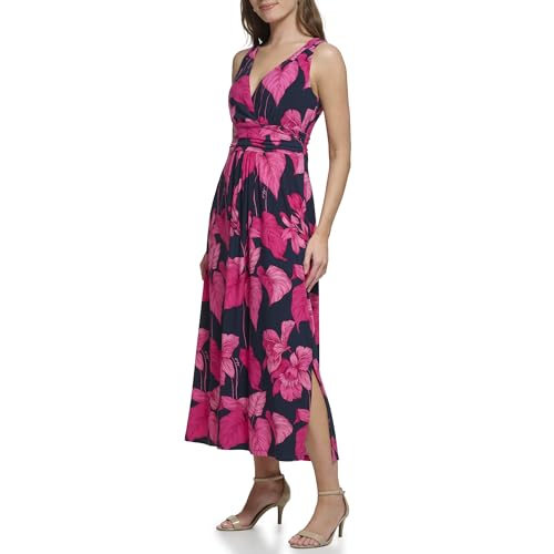Image of Tommy Hilfiger Women's Sleeveless Surplice Neck Jersey A-Line Midi Dress