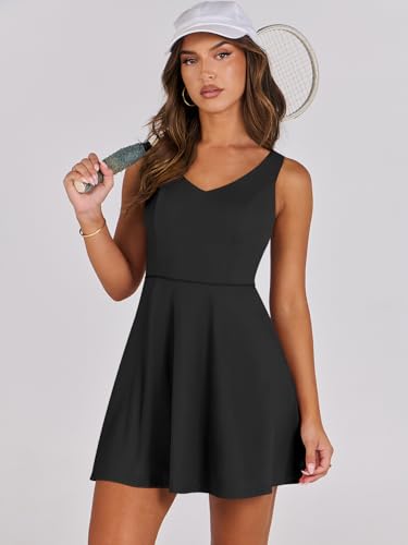 Caracilia Women Tennis Active Sporty Tank Dress with Shorts Workout Exercise Athletic Romper Mini Dresses Summer Golf Outfits3