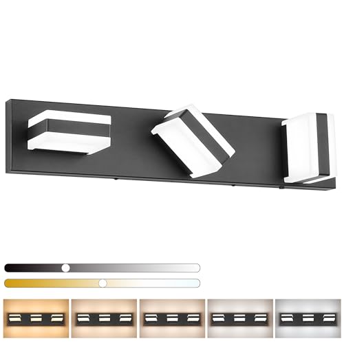Image of SOLFART Bathroom Light, 5 Color Temperature LED Bathroom Vanity Fixtures, Black 3 Lights Vanity Light Over Mirror Modern LED Light Adjustable Color 5CCT