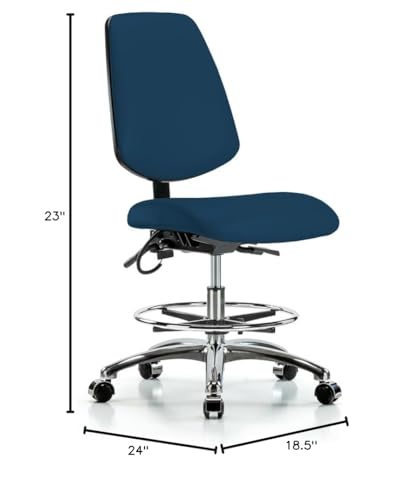Image of Perch Electro-Static Dissipating (ESD) Chair for Safer Work Environment with Footring | Medium Bench Height 20.5-28.5 inch | Royal Blue Vinyl