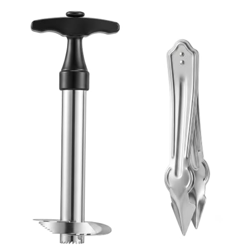 Image of HELIMIX Stainless Steel Pineapple Slicer Cutter, Pineapple Seed Clip Eye Remover, Deseeding Gadget Corer and Slicer Tool Combo.