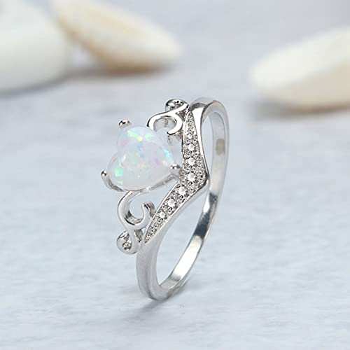 Heart Shaped Opal Ring for Women Bride Wedding Band Inlaid Zircon Anniversary Ring (Silver, 9)3