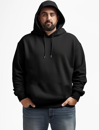 Mens 2024 Casual Cotton Hooded Collar Drawstring Black Hoodies Pullover Sweatshirts Casual Long Sleeve Shirts 4xl3