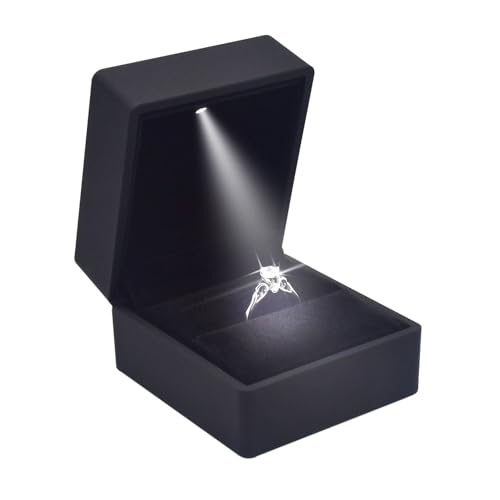 Eveynsh LED Lighted Engagement Ring Box Matte Black Ring Case for Proposal