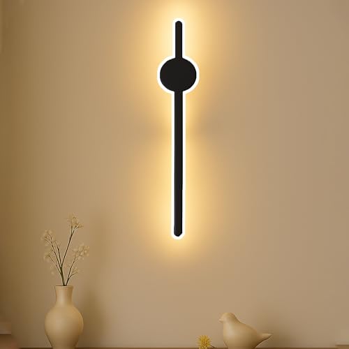 Image of SINOMAN Contemporary LED Black Wall Light Vertical Metal Wall Lamp Soft & Bright LED 3 Step Color Changing, Ambient Lighting Ideal for Living Room, Bedroom, Hallway, Bathroom and Home Decoration