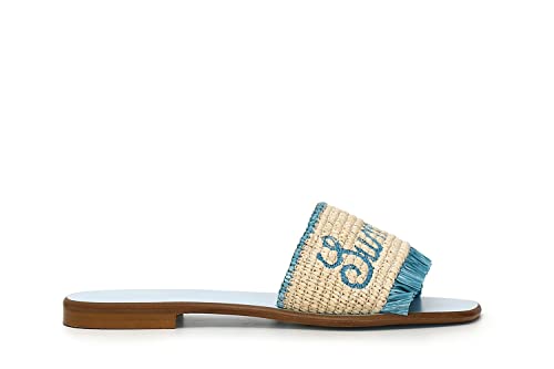 CAFèNOIR Ciabatte in Rafia con Ricamo Blu 41