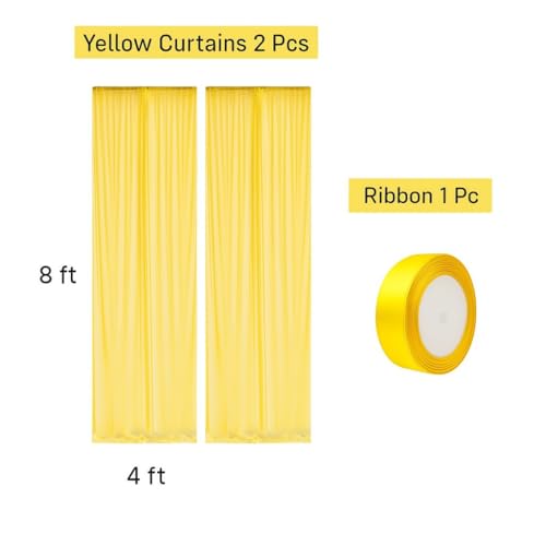 Image of Party Propz Yellow Net Backdrop for Decorations - 2 Pcs Haldi Decoration Items for Home Decor, Backdrop Cloth for Decoration Pooja, Background Decorations Cloth (Net)