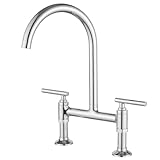 BWE Chrome Bridge Kitchen Faucet,Two Handle Brass Faucet for Kitchen Sink 2 Holes,8 Inch Centerset Kitchen Sink Faucet with 360° Swivel Spout,High Arc Vintage Tap Deck Mounted