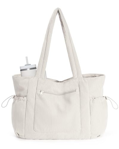ECOHUB Sac Cabas Femme Velours Côtelé, Sac Ordinateur 15,6 Pouces avec Compartiment Rembourré, Grand Tote Bag avec 10 Poches et Porte-Bouteille, Idéal pour...