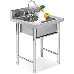 Fregadero Con Bastidor Fregadero de Cocina Comercial Fregadero de Acero Inoxidable, Inoxidable 304 Una Cubeta Fregadero de Cuenca con Grifo Uso Para Comedor En Casa, Restaurante y Bar