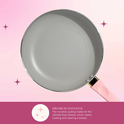 Paris Hilton Epic Nonstick Pots And Pans Set, Multi-Layer Nonstick Coating, Tempered Glass Lids, Soft Touch, Stay Cool Handles, Made Without Pfoa, Dishwasher Safe Cookware Set, 12-Piece, Pink #TOP4