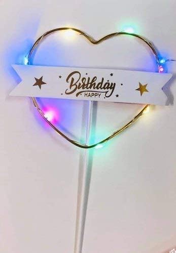 PartyMane Happy Birthday Cake Topper with LED Cake Decorations Party Supplies (Star Shape) 1 PCS