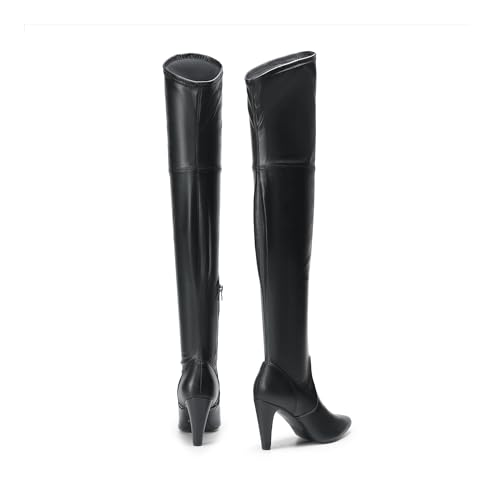 DREAM PAIRS Women's Thigh High Boots Over The Knee Heels Long Sexy Pointed Toe Boots,Size 7.5,Black/pu,DOB214