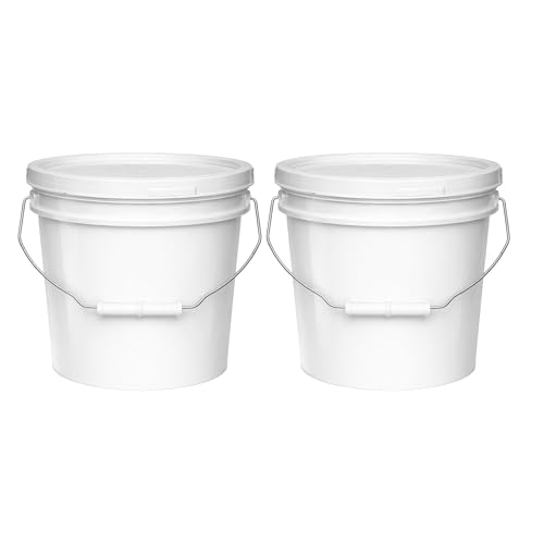MKS Plastics 2-Gallon Bucket with Airtight Lid Made in USA Food Grade BPA Free Plastic Heavy Duty Multi-Use Metal Handle with Grip Stackable Storage White 2 Pack