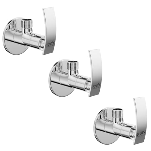 Image of GLOXY Premium Angle Valve for Bathroom with Delight Lever Combo Pack of 3 - One Way Angle Valve with Wall Flange - Angle Cock With Chrome Finish for Kitchen Sink, Bathroom & Wash Basin