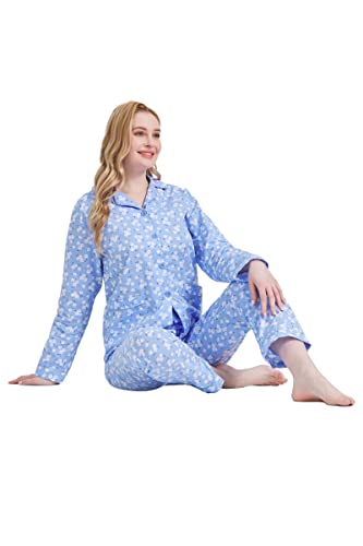 Image of GLOBAL Women Cotton Pajamas Long Sleeve PJs Button Down Sleepwear S-3XL