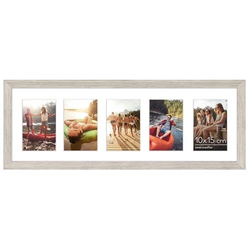 Americanflat Cadre Photo 10x15 cm Bois Flotté - Cadre Pêle-Mêle 20x61 cm sans Passe-Partout ou avec Passe-Partout pour Cinq Photos 15x10 cm avec Verre Résistant...
