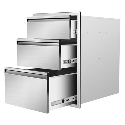 Image of Outdoor Kitchen Drawers 20 inch W x 27 inch H x 23 inch D Stainless Steel Drawer BBQ Triple Drawers with Hidden Handle for Outdoor Kitchen Island, Patio Grill Station