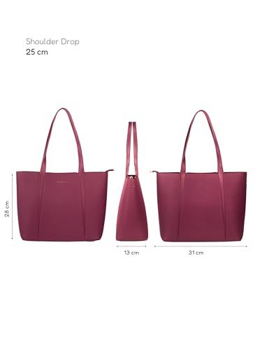 Image of Camille Tote Bag for Women with 3 Compartments & 14 inch Laptop Space, Minimalist Structured Shoulder Handbag with Magnetic Snap & Zipper Closure |