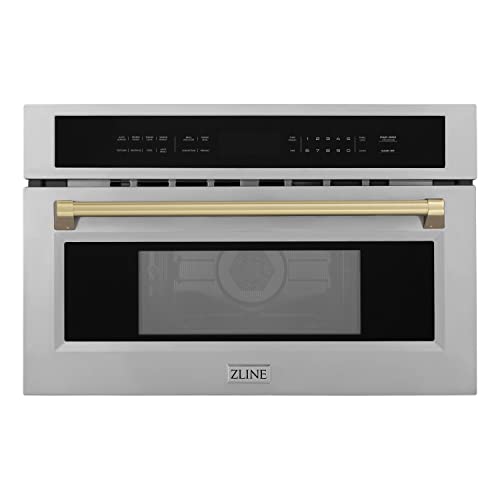 Image of ZLINE Autograph Edition 30” 1.6 cu ft. Built-in Convection Microwave Oven in Stainless Steel and Champagne Bronze Accents
