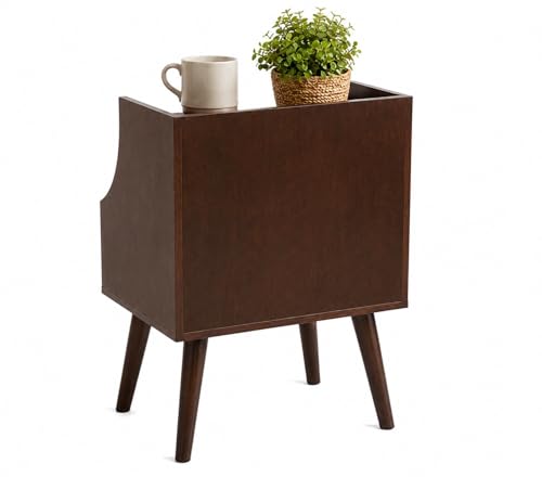 Image of ETIQUETTE ART Modern Fluted Nightstand with Drawer and Open Storage Shelf, Bedside Table with Round Edge, Boho Night Stand with Solid Wood Legs & Knob Handle End Table for Bedroom (Brown & White)