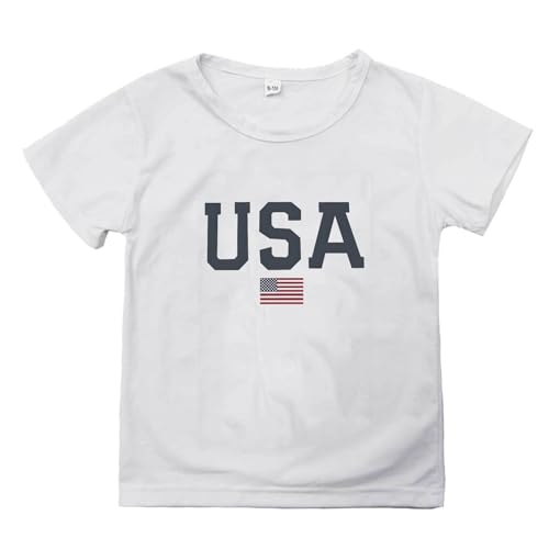 Boys Girls Short Sleeve T Shirt American Flag Print Tees Tops Kids Toddler Casual Loose Pullover Shirts for Teens