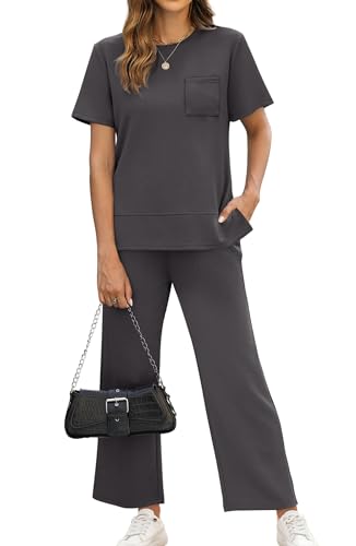 OFEEFAN Women's Lounge Sets Fashion Outfits Wide Leg Loungewear Side Slit Tracksuit for Vacation Travel Airport S-3XL2