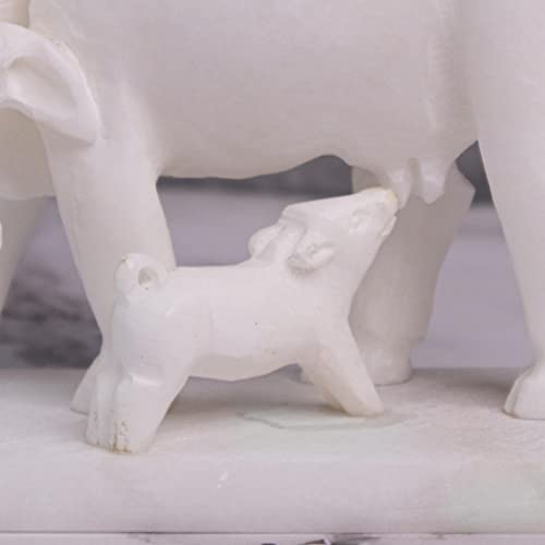 Image of HANDICRAFT BAZAAR Marble Cow and Calf | Gaay and Bachda for Home Vastu (3 Inches), White