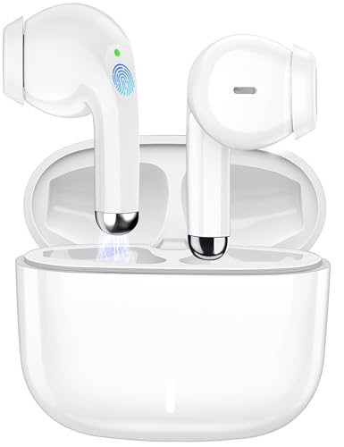 Wireless Earbuds for iPhone 16 15 Pro 14 Plus 13 XR iPad 10th Bluetooth 5.3 Headphones for Samsung Note 20 Ultra S21 S25 S24 S23 S22 HiFi Stereo Sound Earphones with Mic Noise Cancelling Headset White