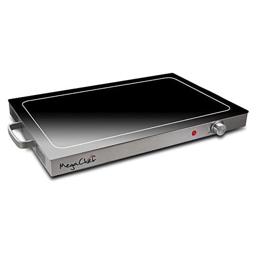 MegaChef Fully Adjustable Buffet and Banquet Electric Food Hot Plate Warming Tray, 25", Black and Chrome