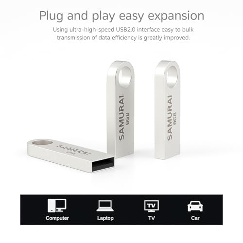 Image of Samurai 8GB Metal USB Flash Drive, Portable Keyring Design, Gold Aluminium