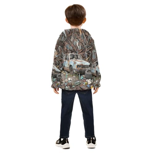 Abandoned Car Amidst Rusty Debris Toddler Fleece Jacket Girl Boys Hooded Fleece Jacket Coat Warm Outwear Zip-up 3-10T4