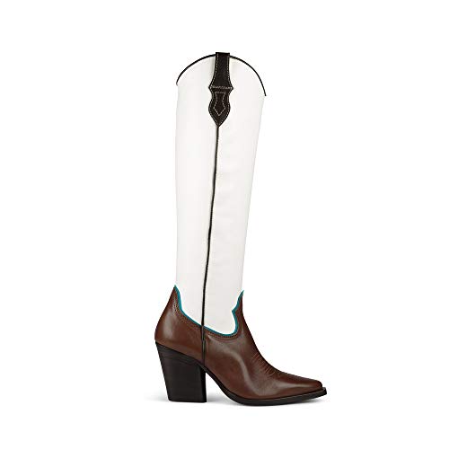 Fodera: Pellame Vitello Lemaré Sara, Stivale texano Donna, Pelle Marrone e Bianca, Tacco 90 mm (41)