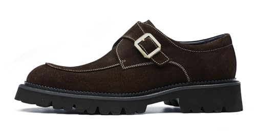 Santimon Men's Suede Monk Strap Loafers Dress Casual Shoes - Single-Monk Buckle Mocassins with Lug Sole, Cushioned Insole for Business,Work,Wedding Church & Travel2
