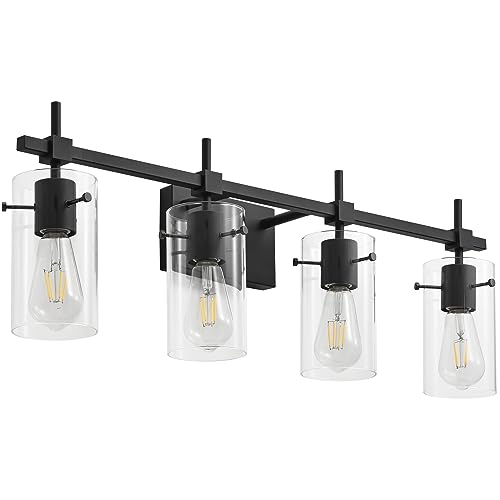 Image of SOLFART 4 Lights Vanity Light Black Bathroom Vanity Lights Over Mirror Vanity Lights for Mirror Bathroom Light Fixture
