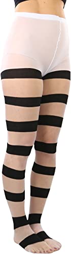 Image of ToBeInStyle Women's Wide Horizontal Contrast Stripe Tights Opaque Hosiery