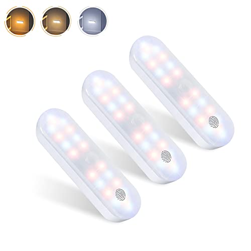 20 LED Nachtlicht mit Bewegungsmelder[3 Stück], MERTTURM Drahtloses Magnetisches Schranklicht,3 Bewegungsmodi, 3 Farben, Helligkeit dimmbar, 1600mAh Wiederaufladbares für Flur, Küche, Nachttisch Cover